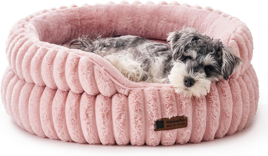 MEWOOFUN Washable Small Dog Bed, Cat Beds for Indoor Cats with Anti-Slip Bottom, Round Pet Bed for Puppy and Kitten (Pink, 24"x24"x9") - Pet Explorer