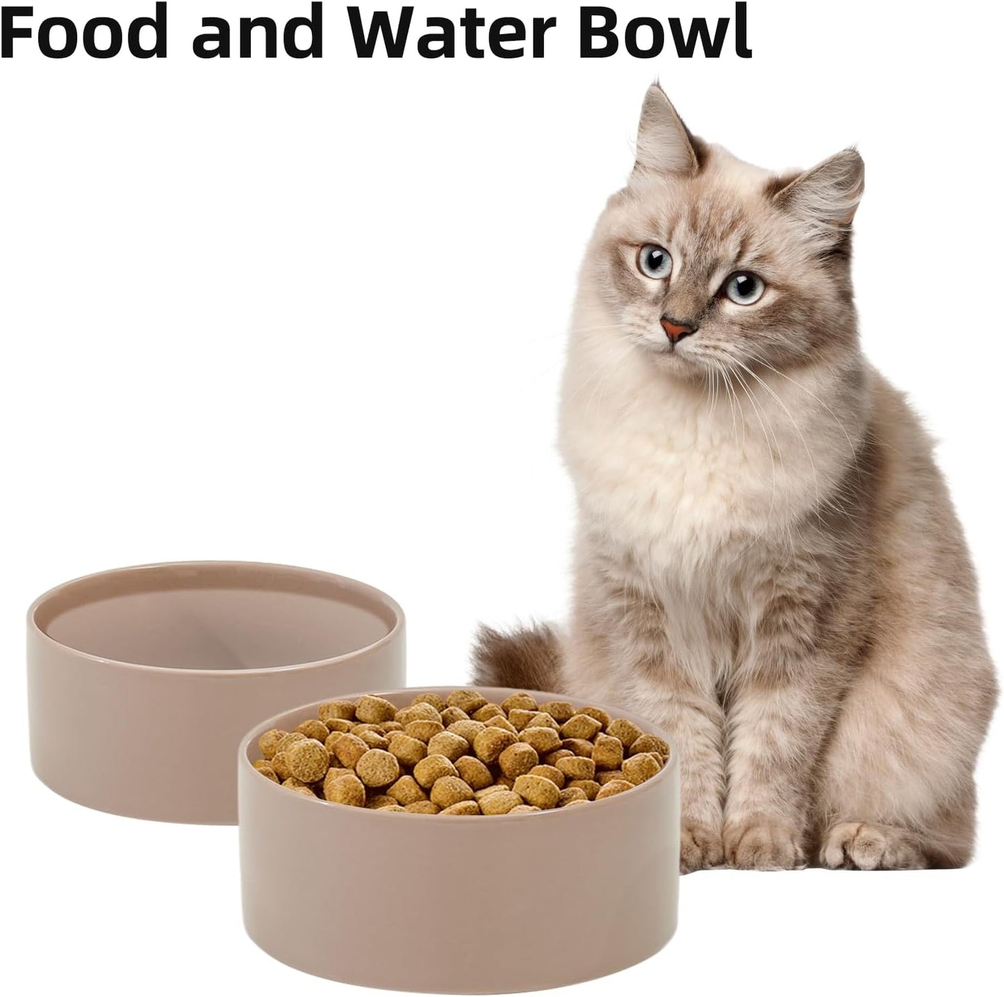 Ceramic 5.1inch Set of 2 Dog and Cat Bowls, 2pcs Anti-Slip Food and Water Feeder Dishes for Puppies, Kitties, Cats(2 Bowls, Brown Coffee) - Pet Explorer