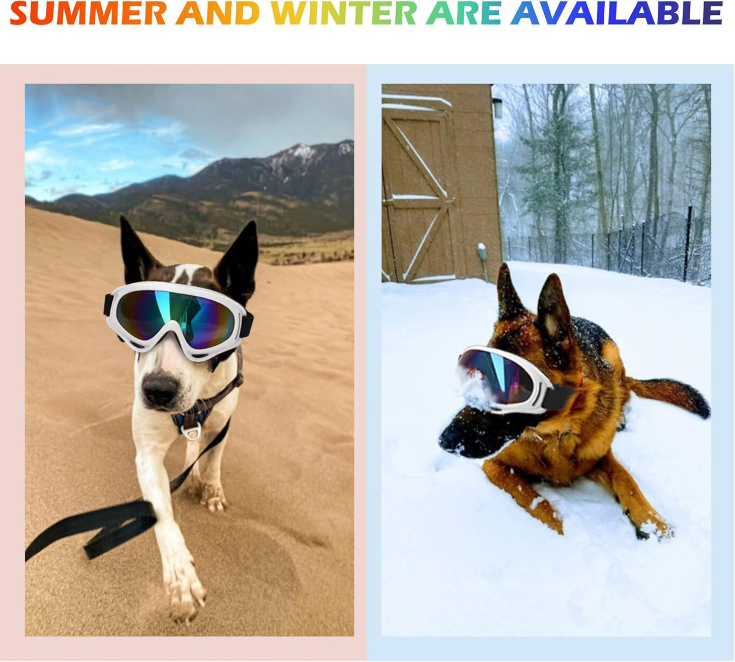 Large Dog Sunglasses With Adjustable Strap UV Protection, Windproof Puppy Eyewear, Suitable for Medium-Large Pets, Eyes Protection, Soft Goggles (White Frame) - Pet Explorer