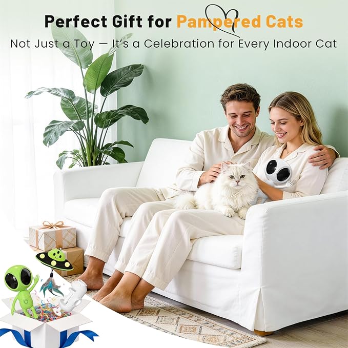 Cat Laser Toy, 2-in-1 Interactive Toys with Dual Laser & Catnip UFO Dangler, Smart Motion-Activated Random Trajectory, 4 Speed Modes, Rechargeable, Quiet & Clamp Design for Bored Indoor Cats