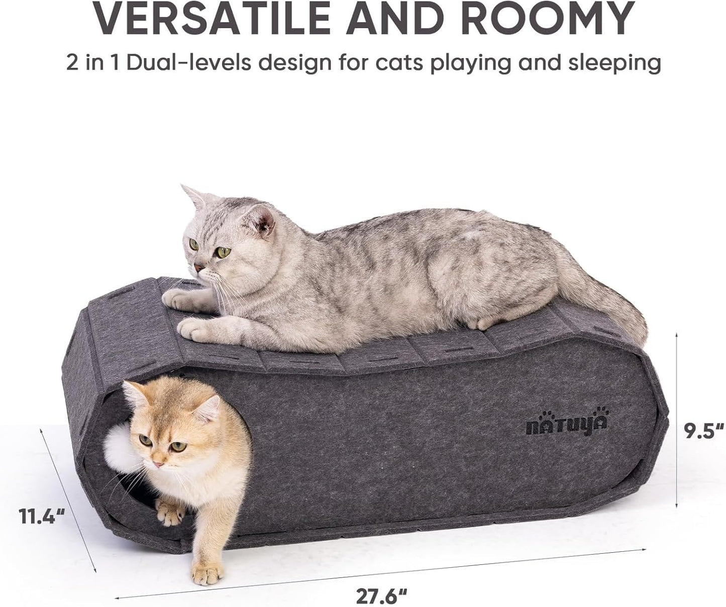NATUYA Cat Bed Cave for Indoor Cats, Large Cat Lounge Cave Bed with Toy Ball, Enclosed Scratch Resistant Detachable Felt Cat Hideaway Bed for Cats up to 22 Lbs - Pet Explorer