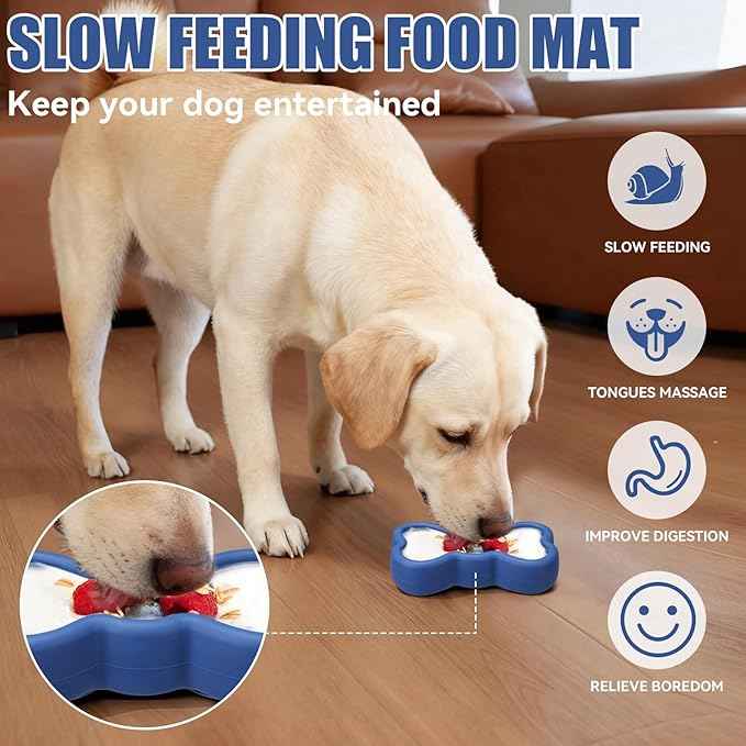 Lick Mat for Dogs, Animire Anti-Spilled Bow Tie Lick Bowls for Anxiety Relief, Silicone Slow Feeder Licking Pad with Suction Cups, Freezeable Dog Enrichment Toy for Boredom(Dark Blue,L)