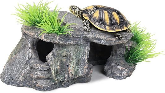 Premium Small Fish Tank Decorations, Reptile Tank Accessories, Turtle Tank Accessories, Natural Reptile Hide for Bearded Dragon, Professional Turtle Basking Platform (Small) - Pet Explorer