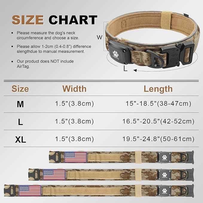 2026 Upgrade Dog Collar with IPX8 Waterproof AirTag Holder,Military Tactical Handle and Ultra-Durable Metal Buckle/Night Reflective,GPS Collar for Medium to Large Dogs (Camouflage Khaki/M)