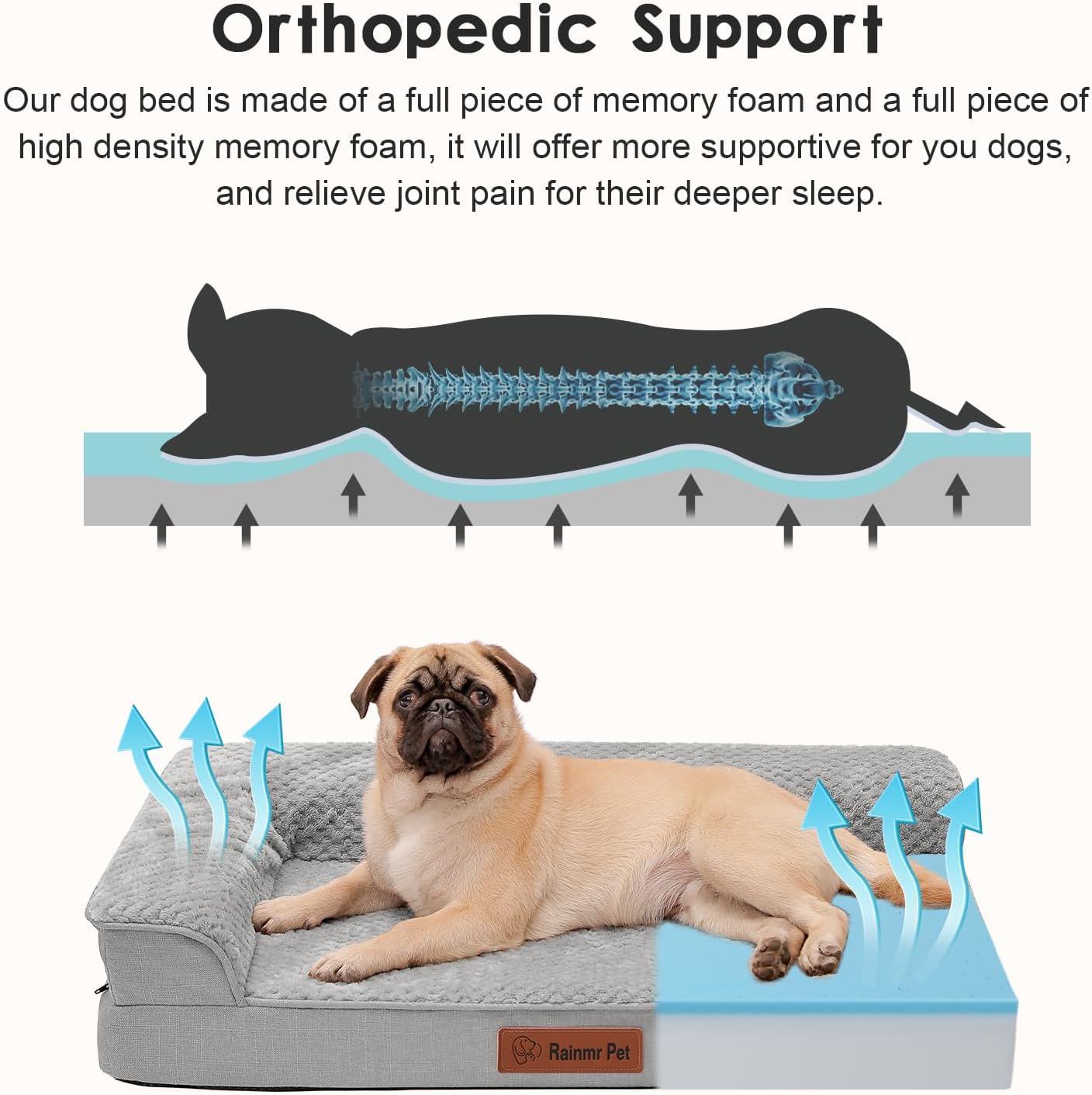 Orthopedic Dog Bed, 3 Inch Memory Foam Dog Beds for Small Dogs, Washable Removable Cover, Nonskid Bottom, Waterproof Pet Couch for Indoor, Outdoor or Car Use, 30x20 Inches S Light Grey