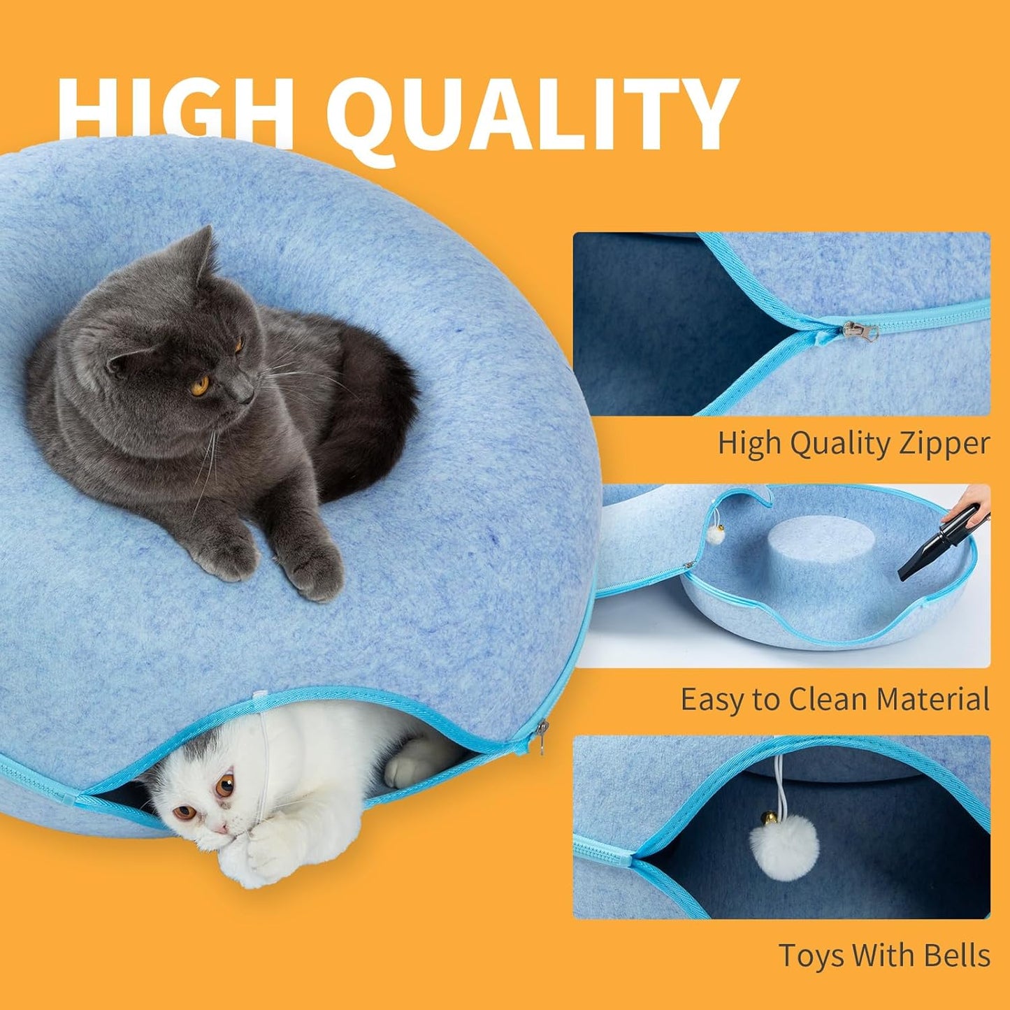 Jia Xi Cat Tunnel Bed and Hideout, Large Indoor Cat Condo with Cave (24 inch, Blue) - Pet Explorer