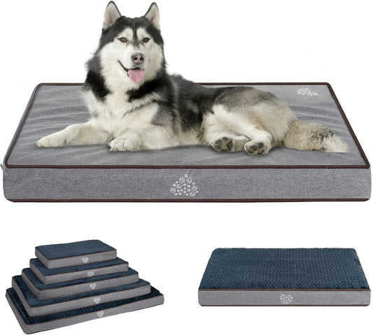 VANKEAN Dog Bed Soft Crate Pad Mat Reversible Warm& Cool, Washable Comfy Kennel Pad with Orthopedic Egg-Crate Foam for Small Medium Large Dogs, Water-Resistant Pet Bed, Grey - Pet Explorer