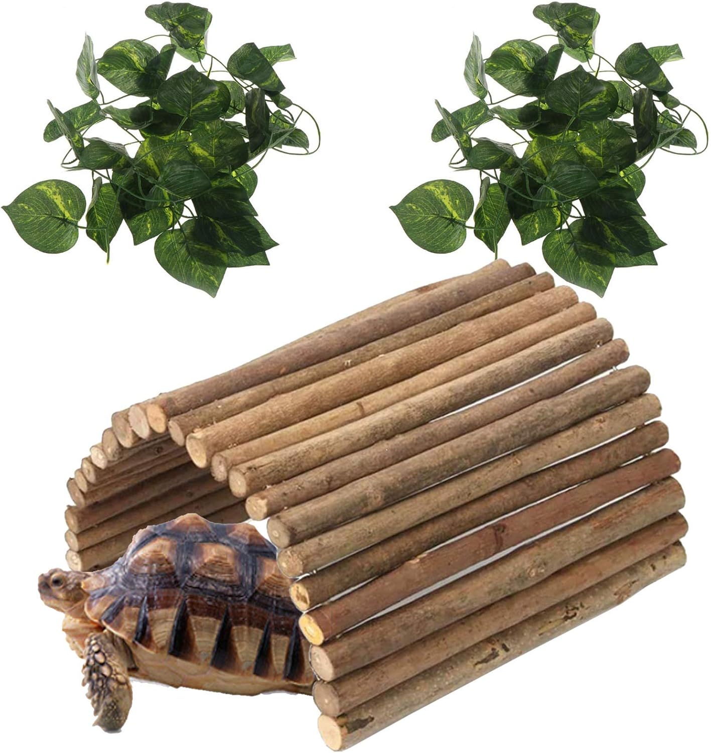Hamiledyi Extra Large Wooden Reptile Hideout Bearded Dragon Bendy Bridge Climbing Ladder Hiding Hut Reptiles Hide Cave Habitat Decor for Lizards Gecko Spiders Snakes Tortoise(XL:20" x 11.8") - Pet Explorer