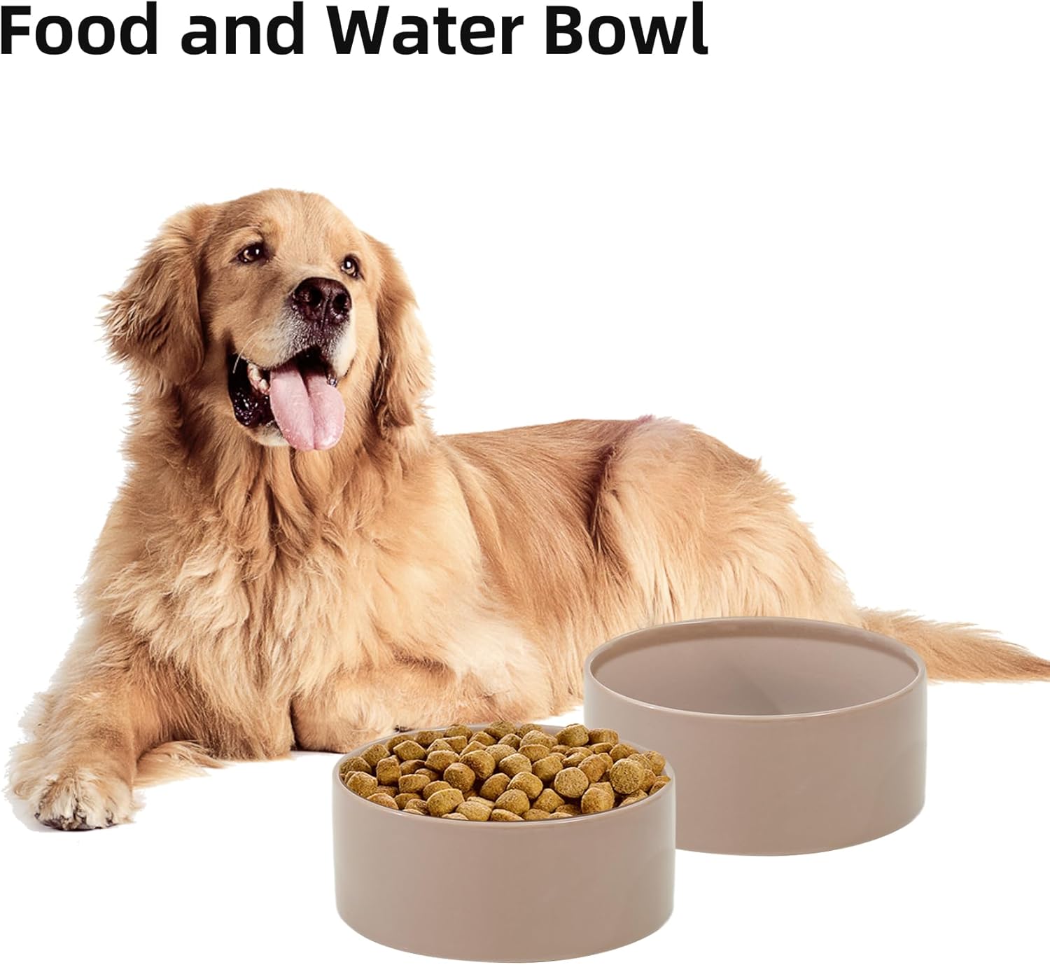 Ceramic 7.3inch Dog Bowl, Food and Water Bowl for Medium Breed Dog, Pet Feeder for Replacement (Single Bowl, Brown Coffee) - Pet Explorer