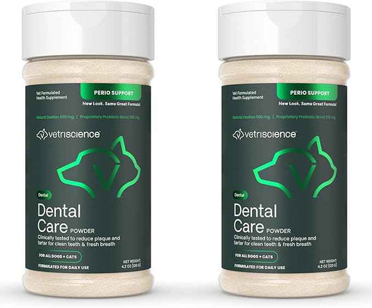 VetriScience Healthy Mouth Dog Dental Powder, 2 Pack – Helps Reduce Plaque & Tartar Buildup, Support Clean Teeth & Fresh Breath, Vet-Formulated Oral Care Powder for Dogs & Cats, 2 x 4.2 oz