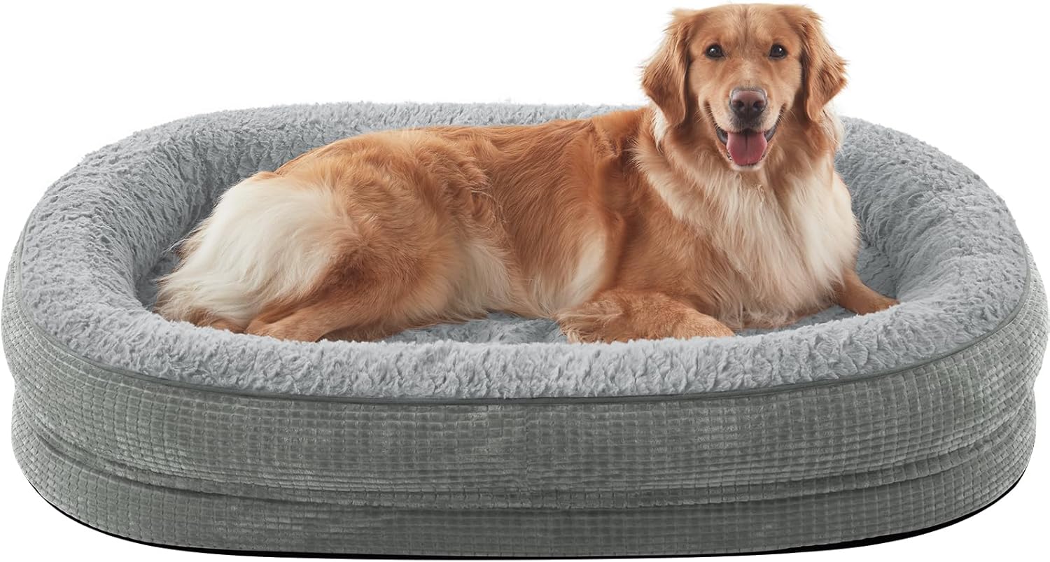JOEJOY Orthopedic Dog Bed for Extra Large Dogs, Egg-Crate Memory Foam Pet Bed with Bolster Sides, Waterproof Lining, Removable Washable Cover & Non-Slip Bottom, Light Grey - Pet Explorer