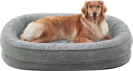 JOEJOY Orthopedic Dog Bed for Extra Large Dogs, Egg-Crate Memory Foam Pet Bed with Bolster Sides, Waterproof Lining, Removable Washable Cover & Non-Slip Bottom, Light Grey - Pet Explorer