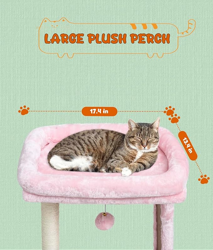 SYANDLVY Small Cat Tree for Indoor Cats, Scratching Board with Perch & Scratching Post, Kittens Scratcher with 2 Dangling Balls, Pink