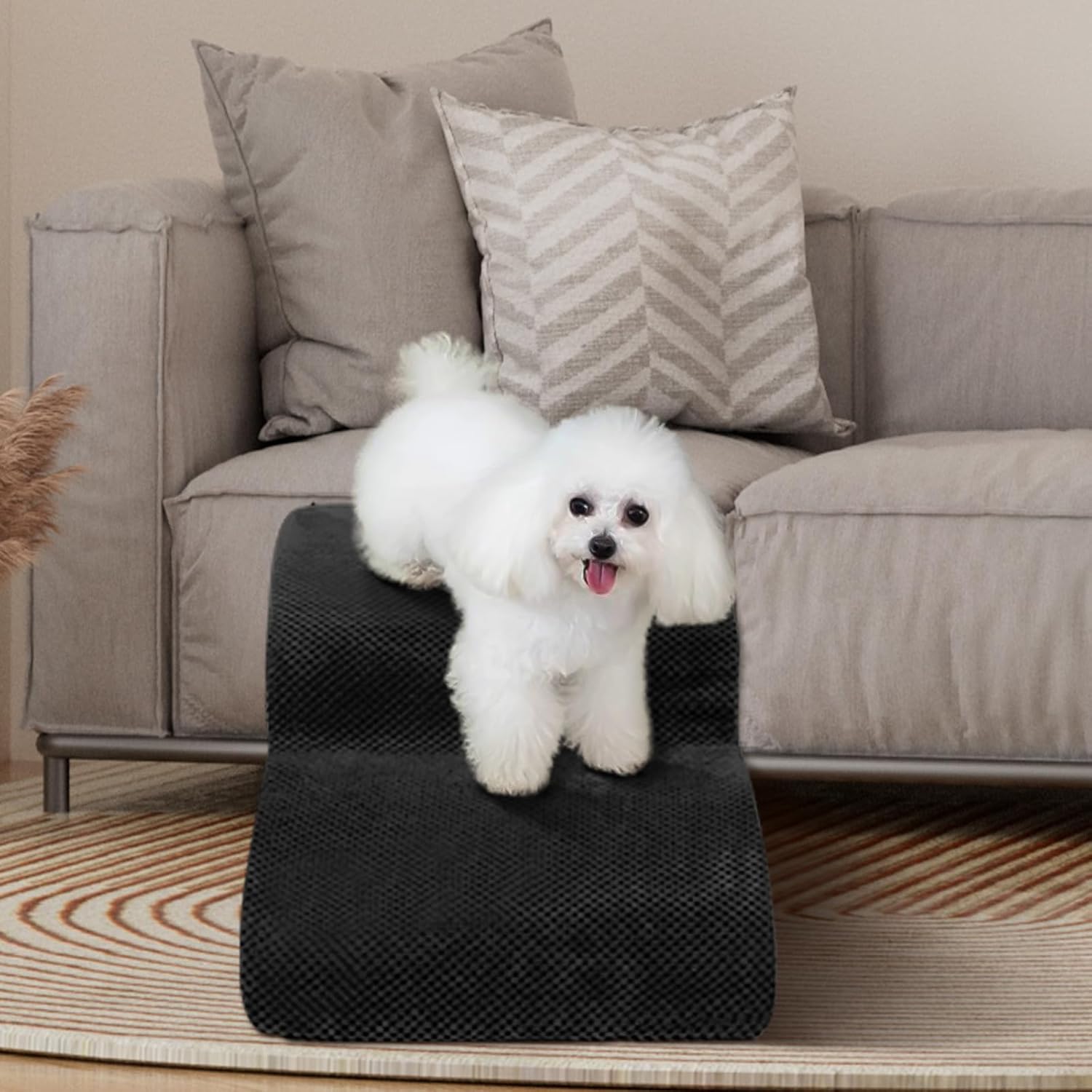 Dog Stairs for Small Dogs - High Density Foam Pet Steps, Extra Wide Dog Ramp with Non-Slip Bottom for High Beds, Couch and Sofa, Best for Dogs Injured, Older Doggy Cats,2 Steps, Black - Pet Explorer