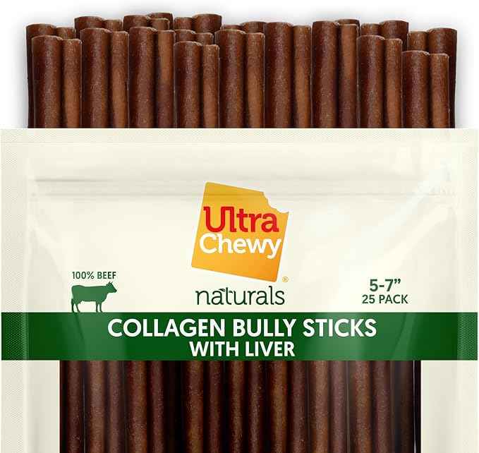 Ultra Chewy Collagen Sticks 5-7 inches (25 Pack) – Long Lasting Odor-Free, All-Natural Dog Chews – Rawhide & Bully Stick Alternative