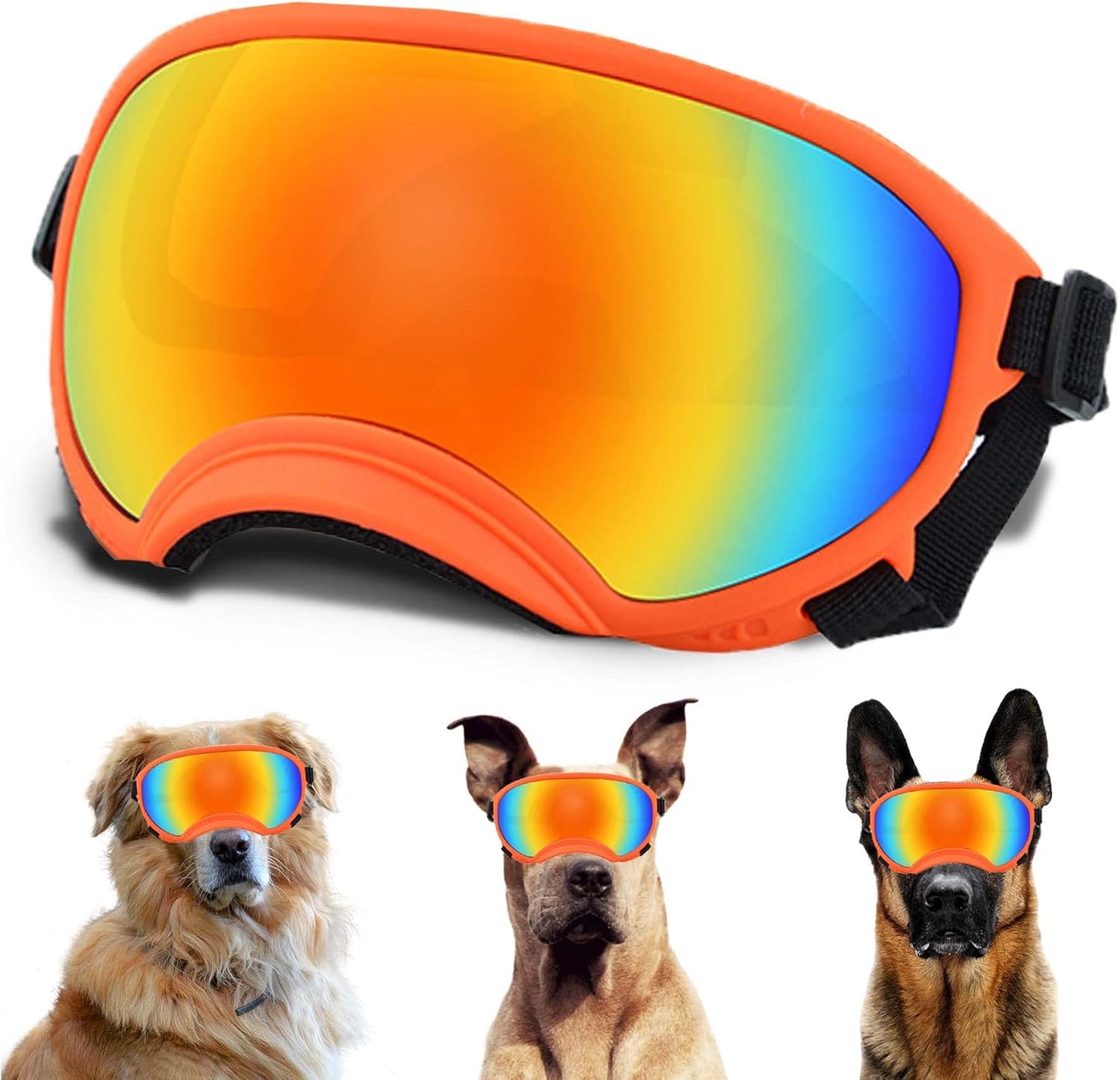 Large Dog Sunglasses with Adjustable Strap UV Protection, Winproof Puppy Sunglasses, Suitable for Medium-Large Pet Glasses, Dogs Eyes Soft Goggles, OrangeColours - Pet Explorer