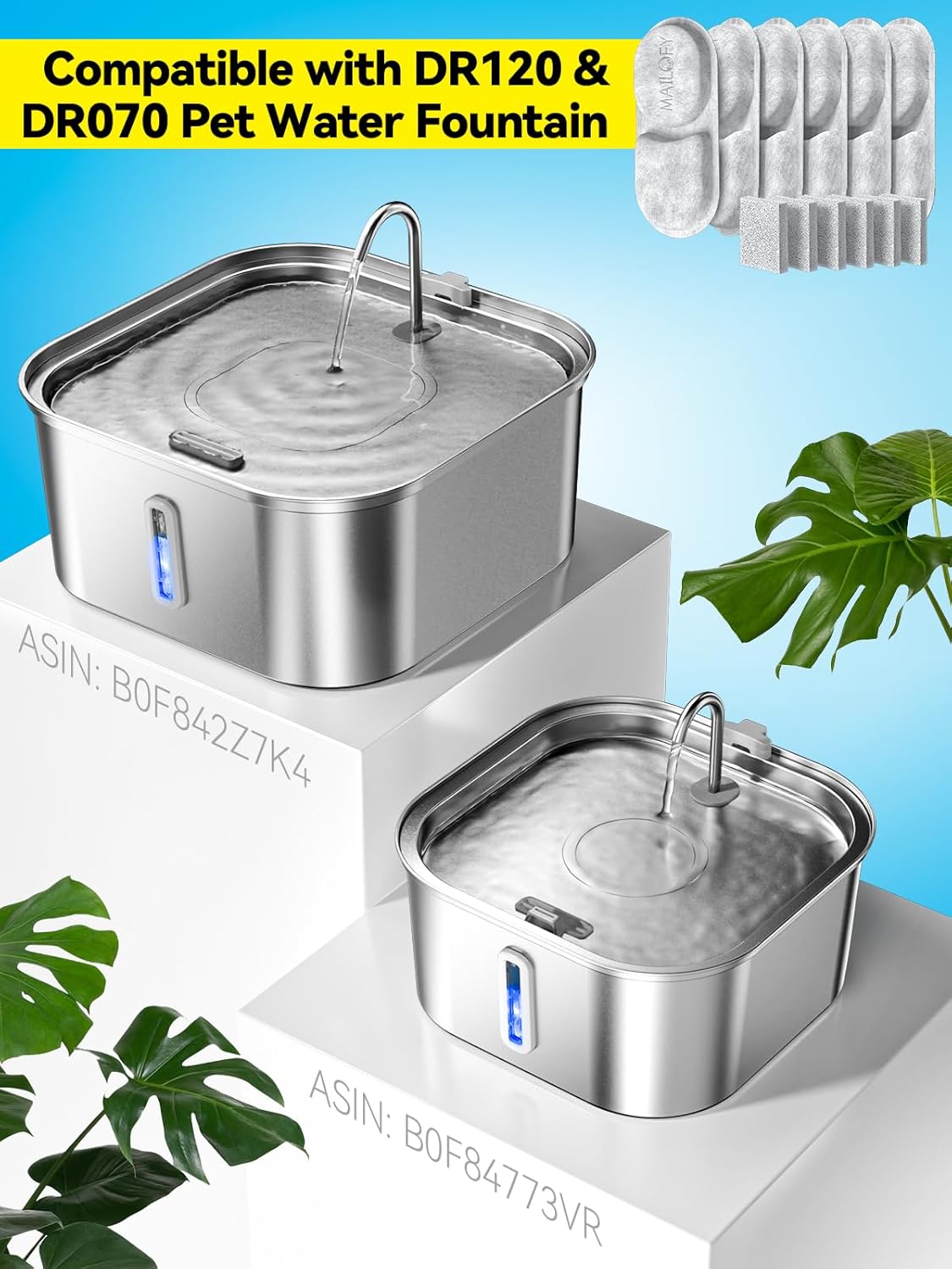Large Dog Water Fountain 14L/3.7Gal, Stainless Steel Pet Fountain for Large Dogs and Multi-Pets, with Window & Extra Wide Drinking Area, Square Design Enlarges Capacity & Saves Space (Filters) - Pet Explorer