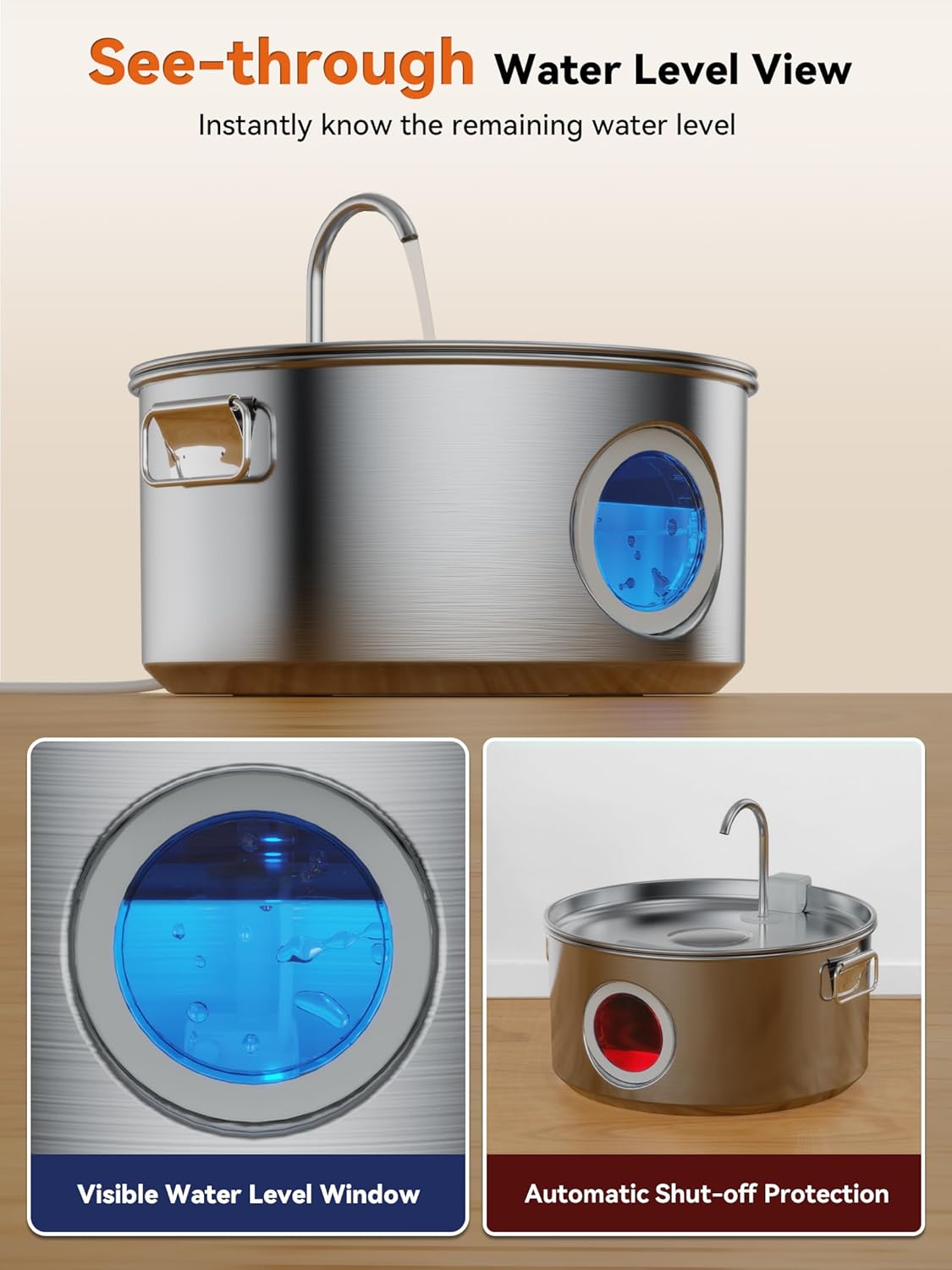 Dog Water Fountain for Large Dogs, 3.2Gal/406oz/12L Stainless Steel Dog Water Fountain, Quiet Dog Water Bowl Dispenser with Visible Window for Multi-pet Home, Includes 7 Filters Set - Pet Explorer