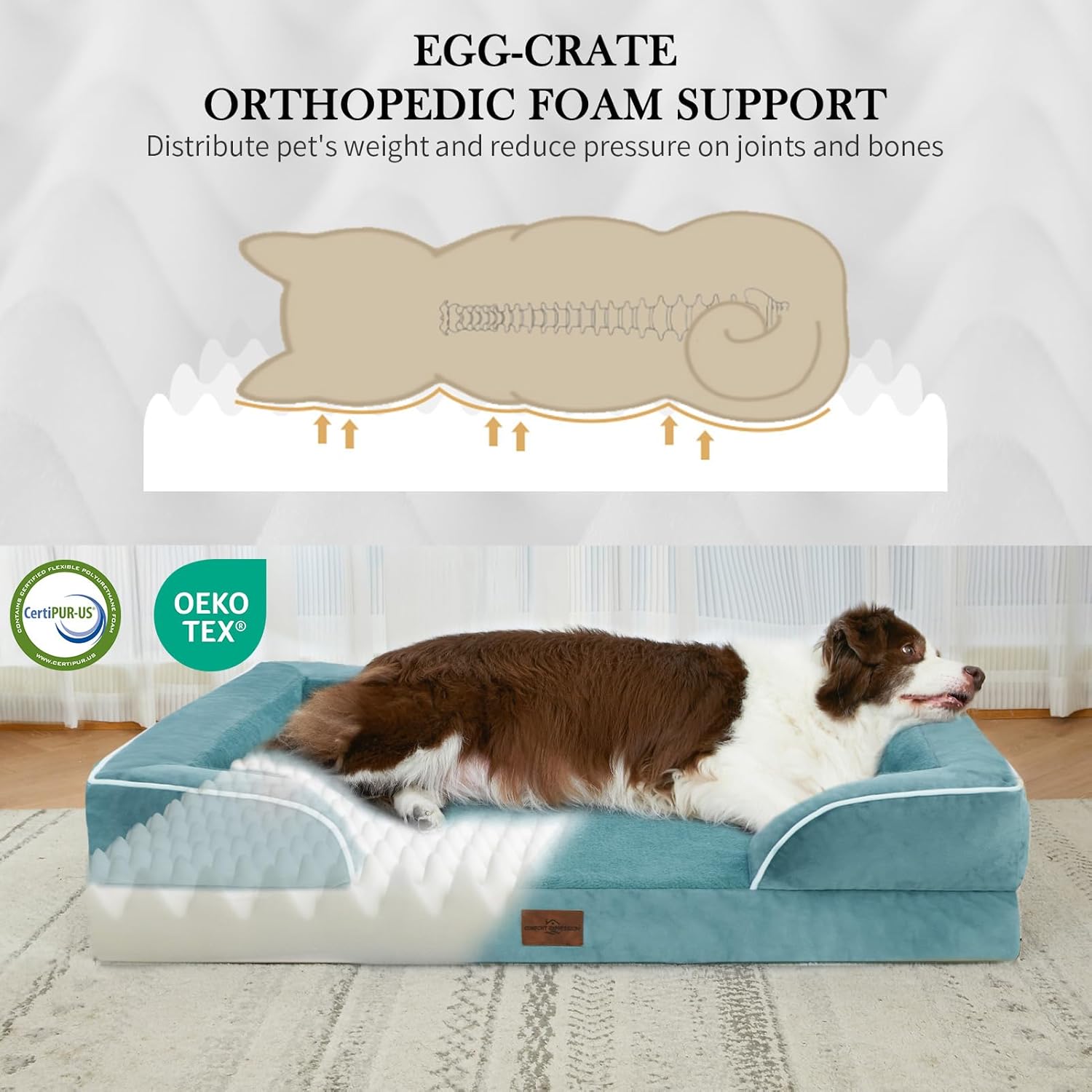 Comfort Expression Medium Dog Beds Waterproof Orthopedic Foam Dog Sofa Beds for Medium Large Dogs Comfy Pet Bed with Washable Removable Cover & Non-Slip Bottom(Medium,Washed Blue) - Pet Explorer