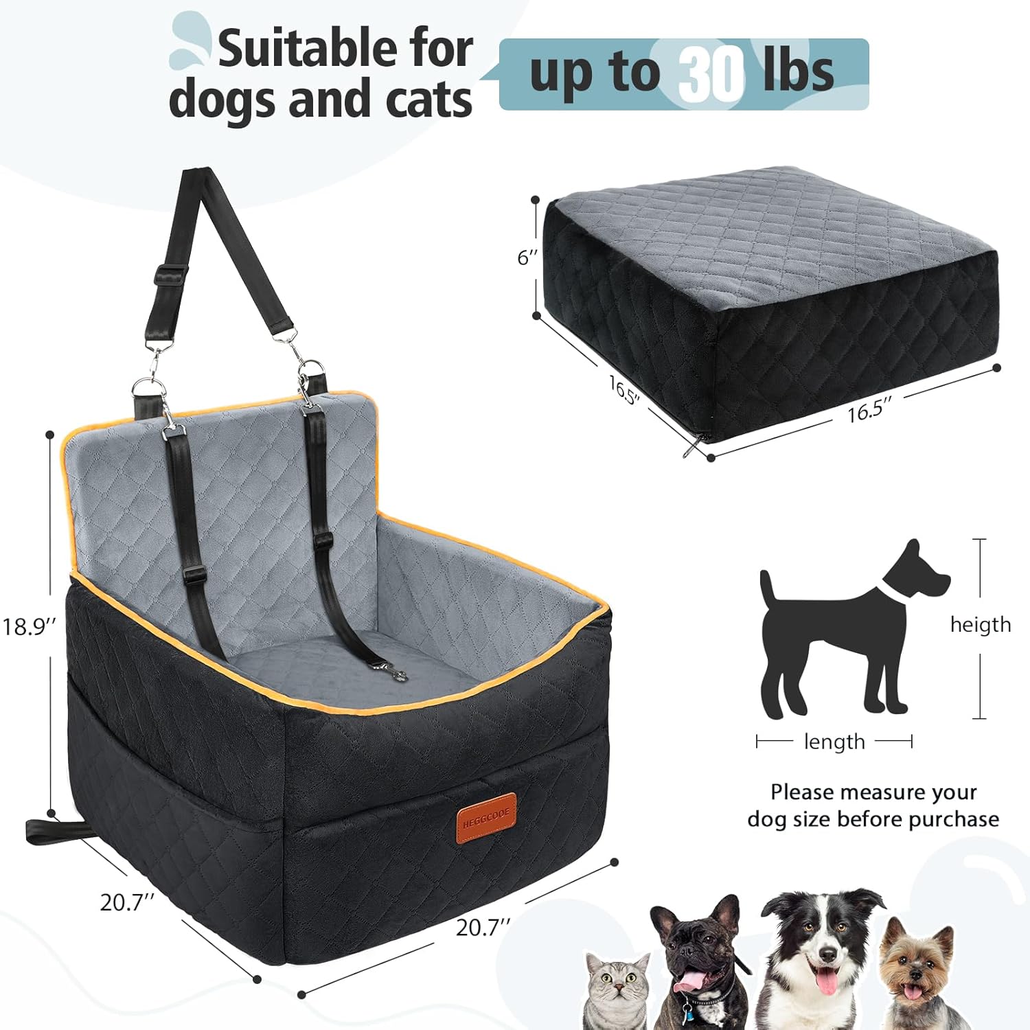 Small Dog Car Seat, Memory Foam Dog Booster Seats with Thick Cushion for Medium Dogs Under 35lbs, Detachable Washable Pet Car Seat Bed with Storage Pockets,2 Safety Belts - Pet Explorer