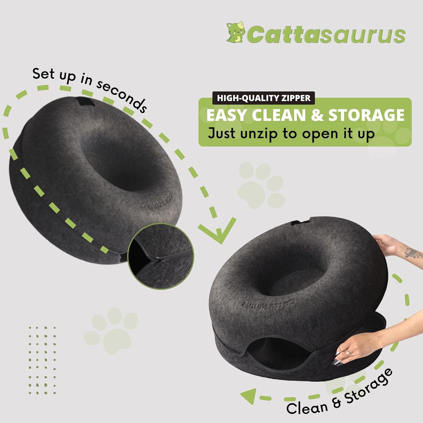 CATTASAURUS Peekaboo Cat Cave for Multiple & Large Cats Up to 30-45 Lbs, Scratch Detachable & Washable Tunnel Bed, Comfy Donut Cat Cave (Dark Gray, Large) - Pet Explorer