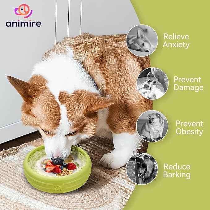 Dog Lick Bowl, Animire Freeze Lick Mat for Dogs, Non-Slip Slow Feeder Licking Bowl Enrichment Treat for Distraction Anxiety Relief, Food Grade Silicone, Dishwasher Safe(Green,XL)