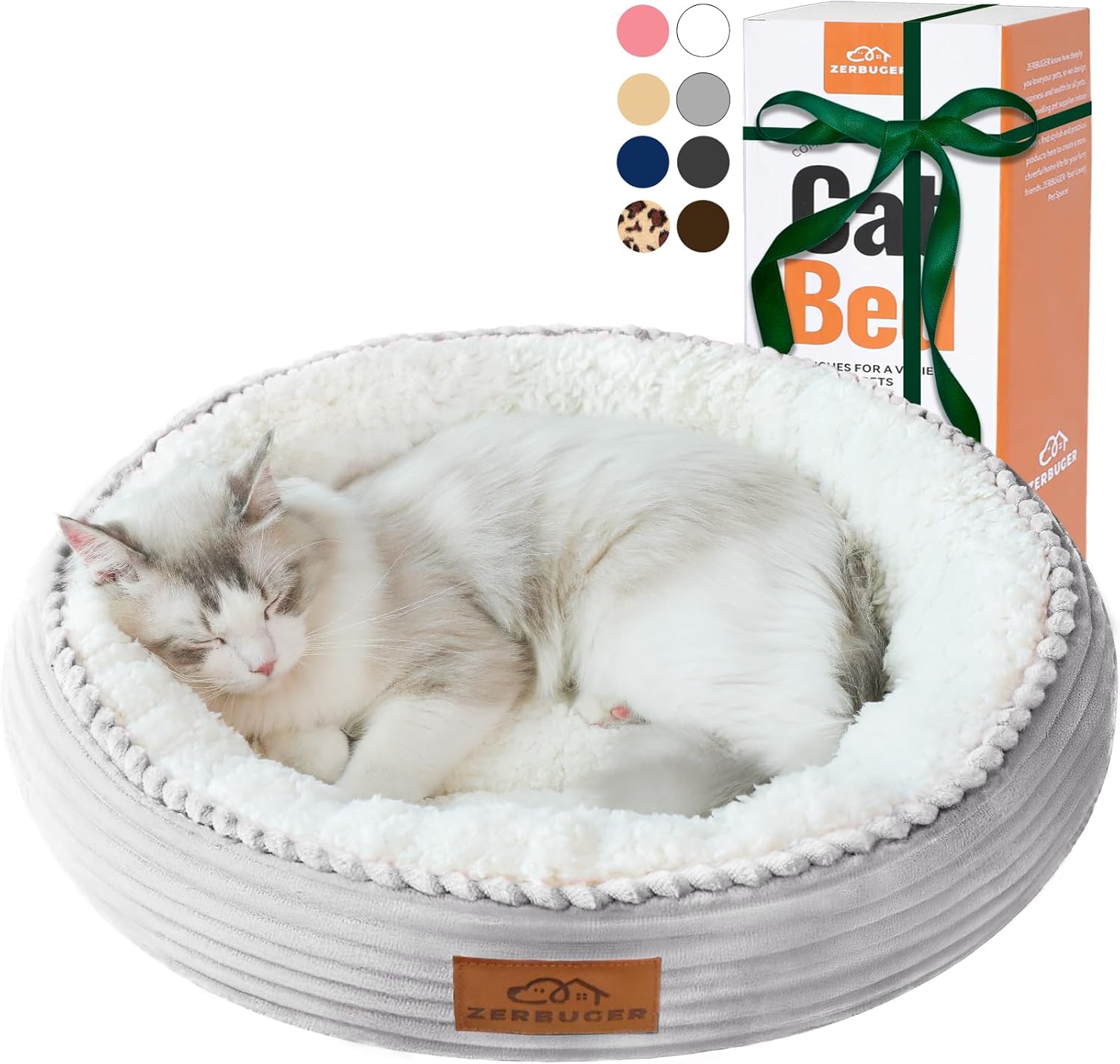 20in Washable Cat Beds for Indoor Cats - Round Donut Pet Bed for Cats, Small Dogs, Puppy, Kitten - Anti-Slip Bottom, Calming Bed Gift - Ideal for Every Home Space - Light Grey - Pet Explorer