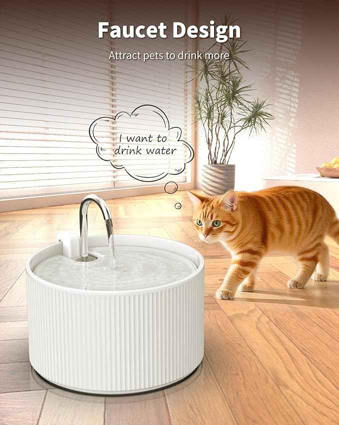 Ceramic Cat Water Fountain, 2.2L/74oz Automatic Pet Water Fountain, Cat Dispenser Ideal for Cats, Dogs and Multiple Pets