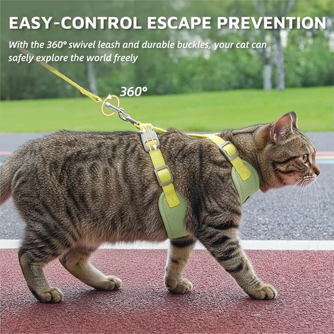 Escape-Proof Cat Harness and Leash Set - Adjustable and Comfortable - Ideal for Walking Cat Outdoors - Fits Small Dogs, Kittens, Medium, and Large Cats (Green, L)