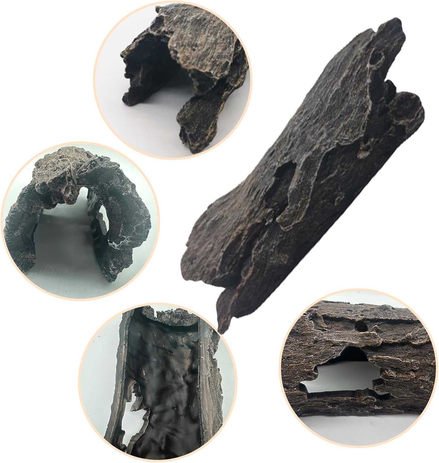 Tfwadmx Leopard Gecko Hide, 10" Reptile Hideout, Resin Simulated Hollow Log for Aquarium, Betta Fish Hideout, Reptile Tank Accessories for Corn Snakes, Lizards, Axolotls