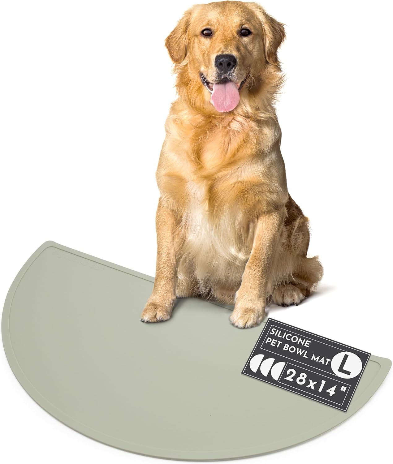 Waterproof Silicone Pet Food Mat - Non-Slip, Spill-Proof Feeding Mats for Floors, Raised Edge Design, Easy-to-Clean, Rubber Mat for Dog & Cat Bowls, 28" Across x 14" Deep, Large-Sage - Pet Explorer