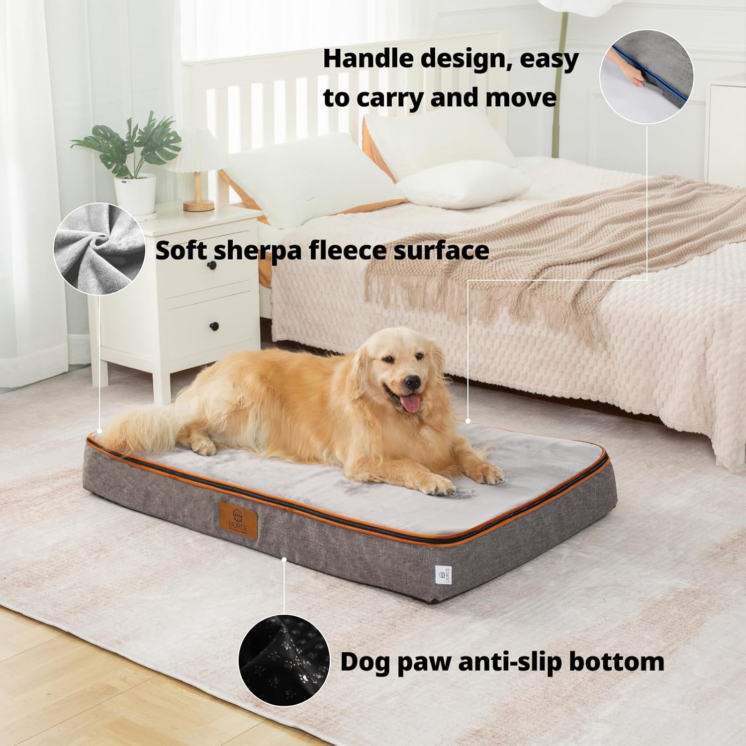 Orthopedic Memory Foam XXL Dog Bed - 6" Thick Beds for Extra Large Sized Dog - Waterproof Removable Washable Cover & Wrap-Around Zipper - Ultimate Comfort & Easy Maintenance, Light Grey - Pet Explorer
