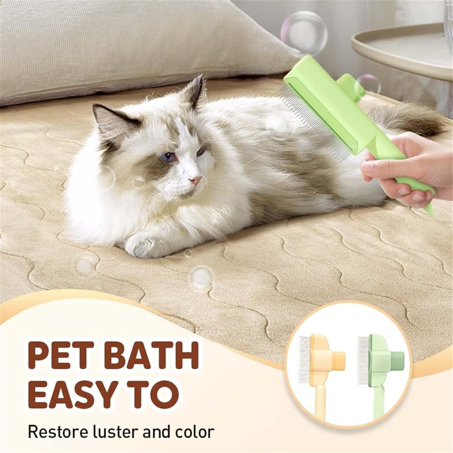 Avatore Zenbrush Cat Comb, Zen Brush for Cats, 2025 Upgraded Cat Brush with Release Button, Flea Comb for Cats, Click Self Cleaning Pet Hair Removal Combs (Yellow*2)