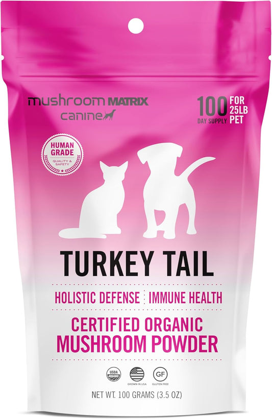 Om Mushroom Matrix Pet - Canine | Turkey Tail | USA Grown Human-Grade Organic Mushroom Powder Pet Supplement | Immunity Support & Holistic Defense for Dogs & Cats | 100 Grams, 3.5 oz - Pet Explorer