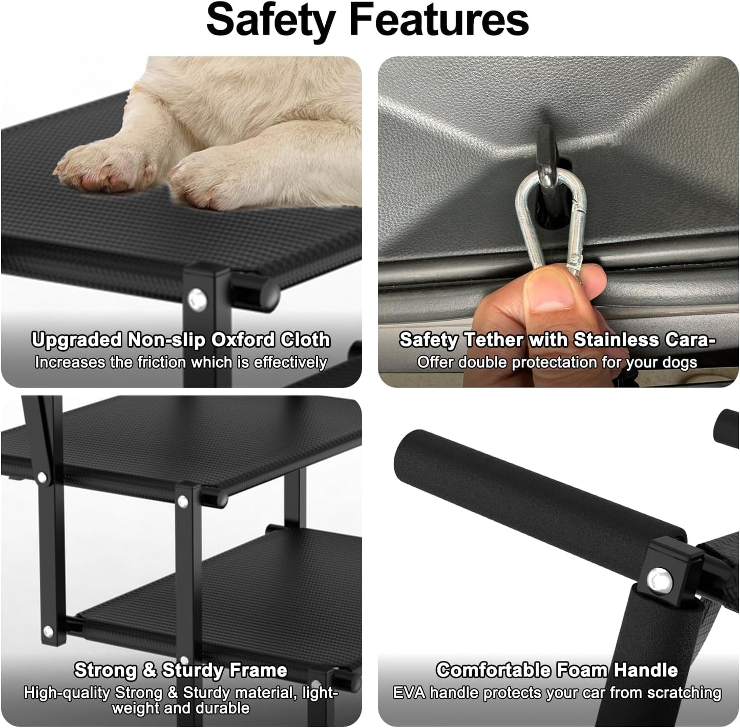 Extra Wide Dog Stairs for Large Dogs, Foldable Dog Ramp for Car with Non-Slip Surface, Lightweight Dog Stairs for Cars, Dog Steps for Cars, SUV, High Beds, Truck, Supports up to 250 lbs, 4 Steps - Pet Explorer