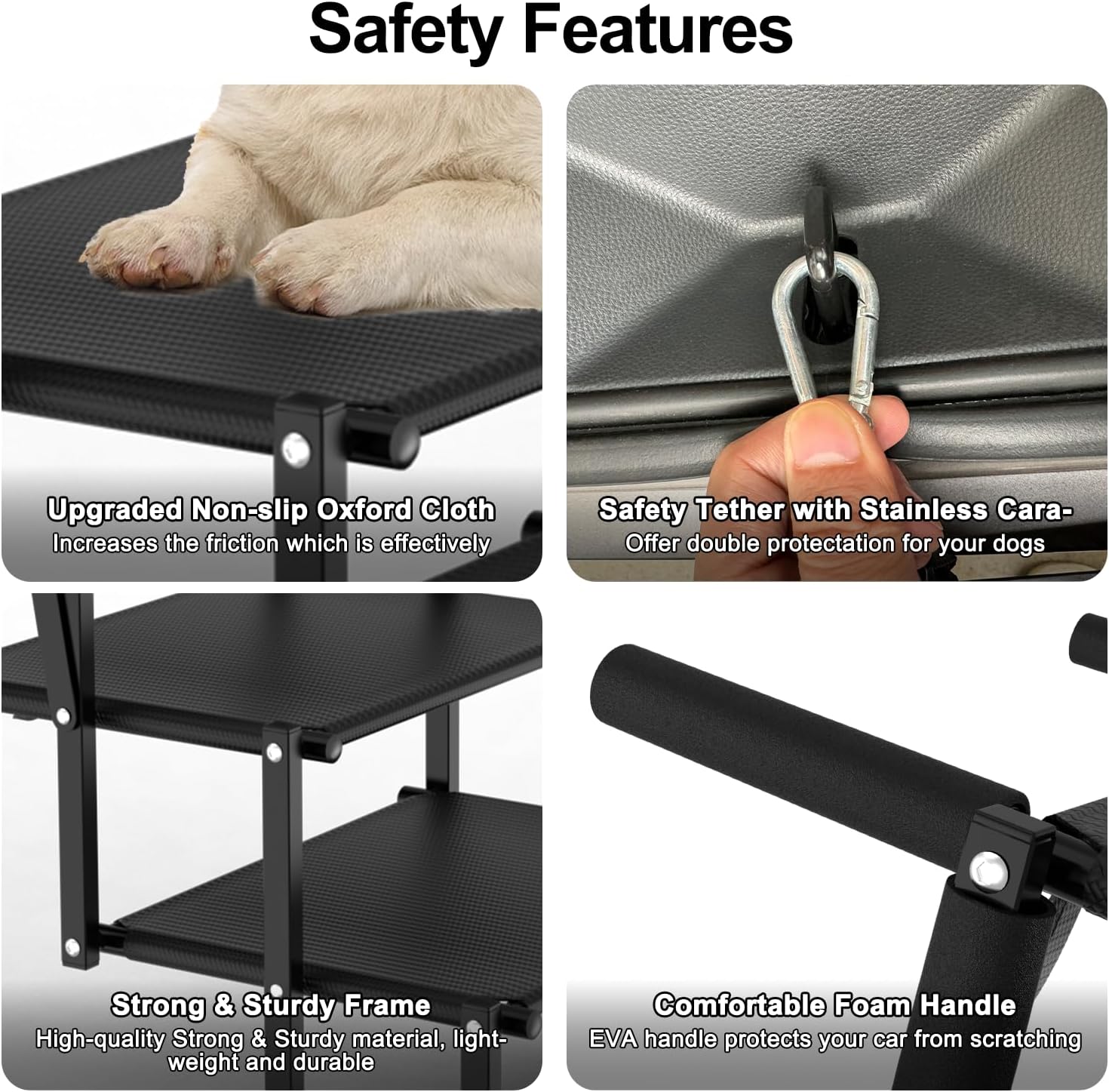 Extra Wide Dog Stairs for Large Dogs, Foldable Dog Ramp for Car with Non-Slip Surface, Lightweight Dog Stairs for Cars, Dog Steps for Cars, SUV, High Beds, Truck, Supports up to 250 lbs, 4 Steps - Pet Explorer