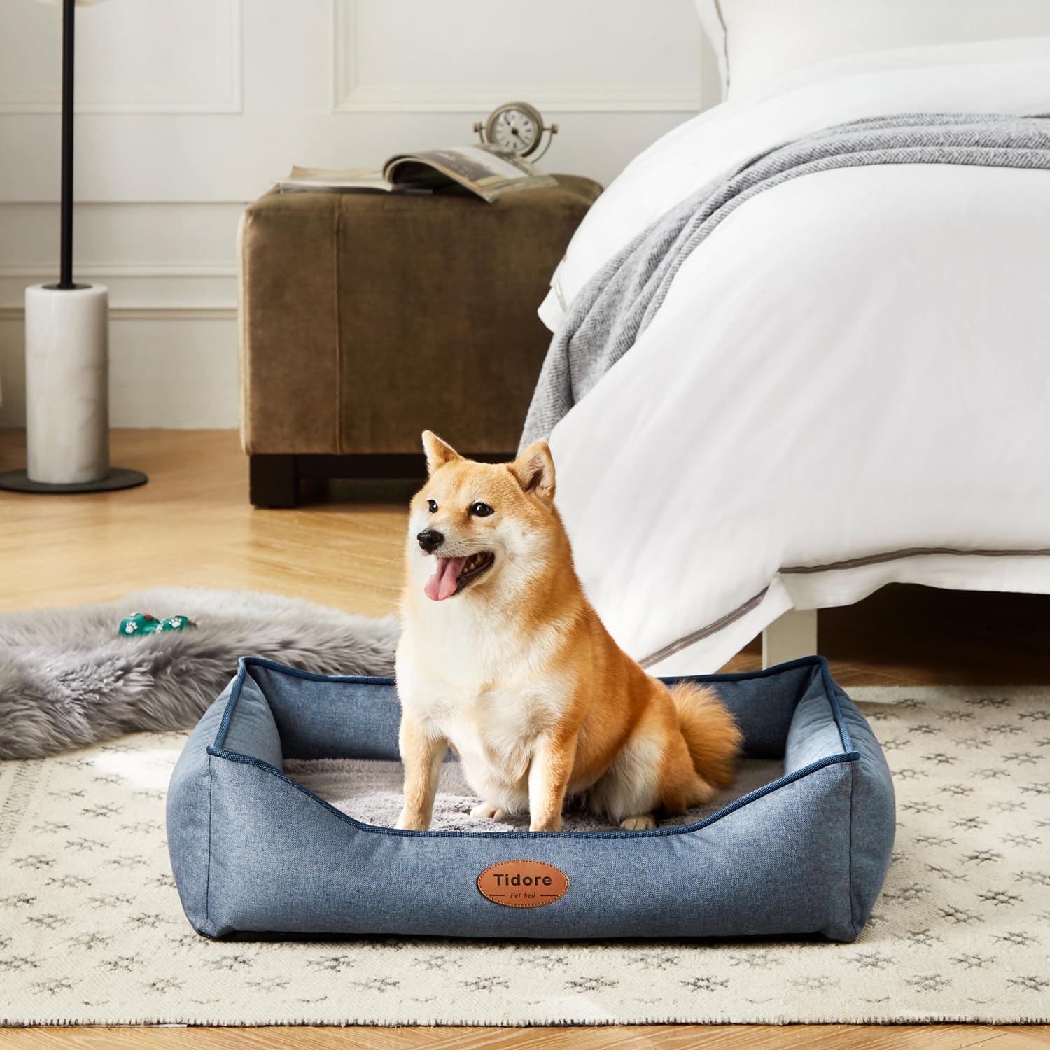 Orthopedic Dog Beds for Medium Dogs, Durable Egg Crate Foam Sofa Dog Bed wit Washable Removable Cover,Waterproof Lining,Pet Bed for Large Dogs (Denim Blue, 26.4" L x 21.7" W x 6.2" Th) - Pet Explorer