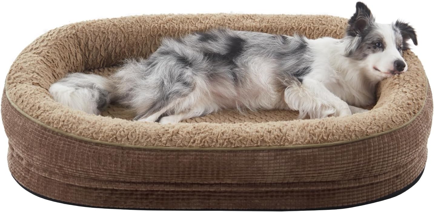 JOEJOY Orthopedic Dog Bed for Large Dogs, Egg-Crate Memory Foam Pet Bed with Bolster Sides, Waterproof Lining, Removable Washable Cover & Non-Slip Bottom, Brown - Pet Explorer