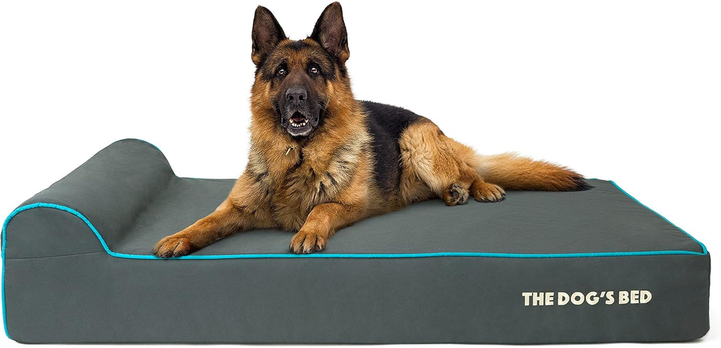 The Dog’s Bed Orthopedic Headrest Dog Bed XL Grey/Blue 46x25, Memory Foam, Pain Relief for Arthritis, Hip & Elbow Dysplasia, Post Surgery, Lameness, Veterinary Approved, Waterproof Washable Cover - Pet Explorer