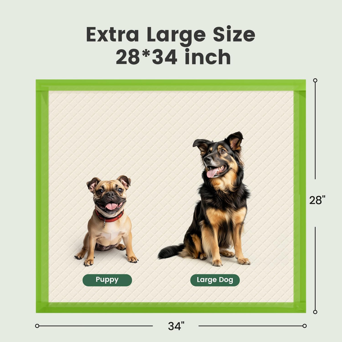 Gardner Pet Dog Pee Pads Extra Large 28"x34", XL Thicker ECO Green Disposable Puppy Training Pads Super Absorbent Full Edge-Wrapping Pad for Dogs, Puppies, Cats, Rabbits (50 Count)