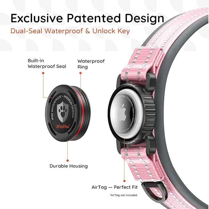 Upgraded AirTag Dog Collar with Holder, Waterproof Reflective Air Tag Dog Collar with Widened Comfortable Padding & Ultra-Durable Metal Buckle, Adjustable for Large Dogs (L, Pink)