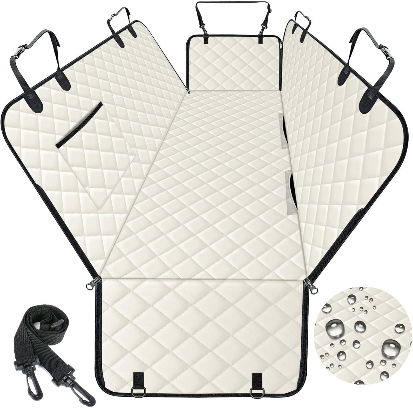 Dog Car Seat Cover, Durable Waterproof Scratch Proof Nonslip Dog Hammock, Pet Back Seat Covers with Pocket for Cars SUVs and Trucks - L, Beige/Black - Pet Explorer