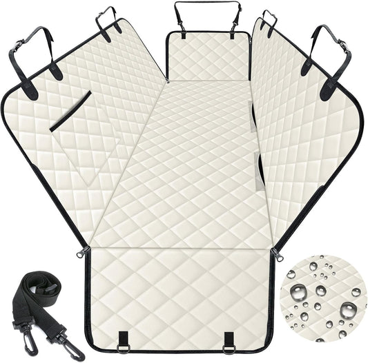 Dog Car Seat Cover, Durable Waterproof Scratch Proof Nonslip Dog Hammock, Pet Back Seat Covers with Pocket for Cars SUVs and Trucks - L, Beige/Black - Pet Explorer