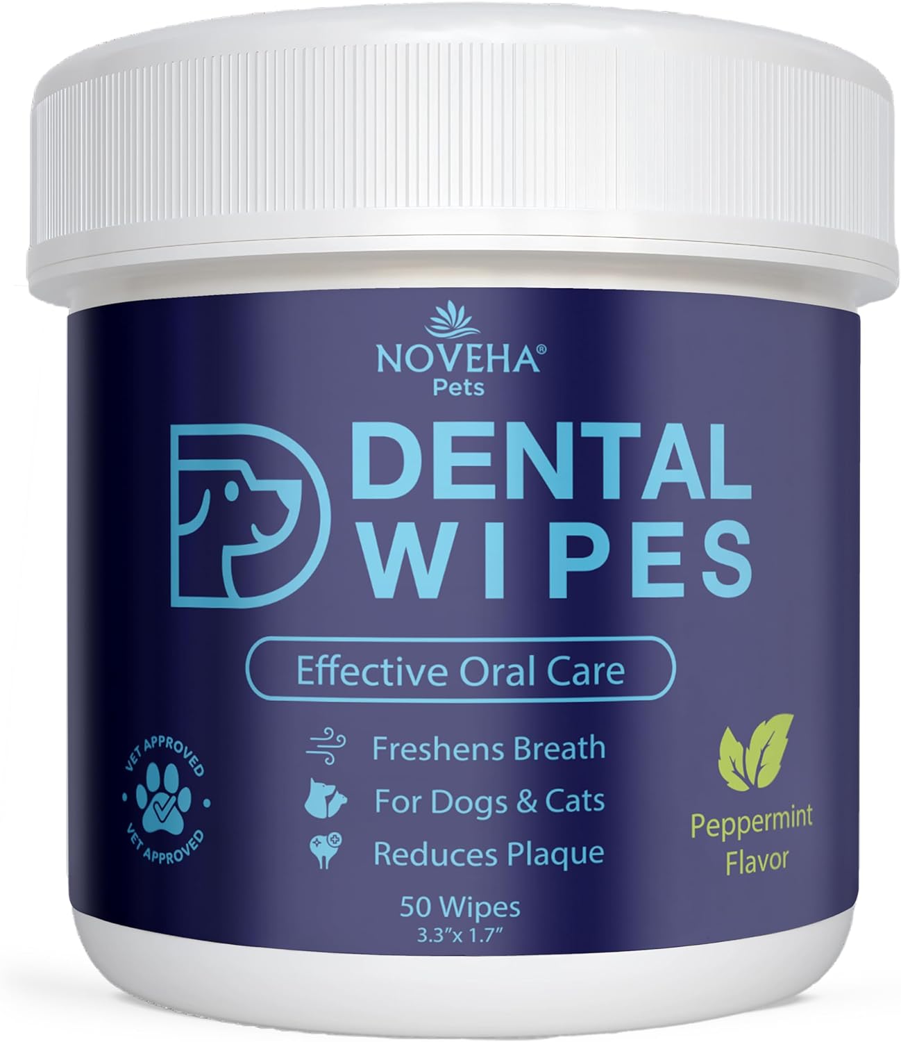 NOVEHA Pets Dental Finger Wipes for Dogs & Cats | Freshens Breath, Reduces Plaque | Healthier Gums | Clean Teeth No Toothbrush | Vet Recommended Effective Natural Oral Care (50 pcs, Mint) - Pet Explorer