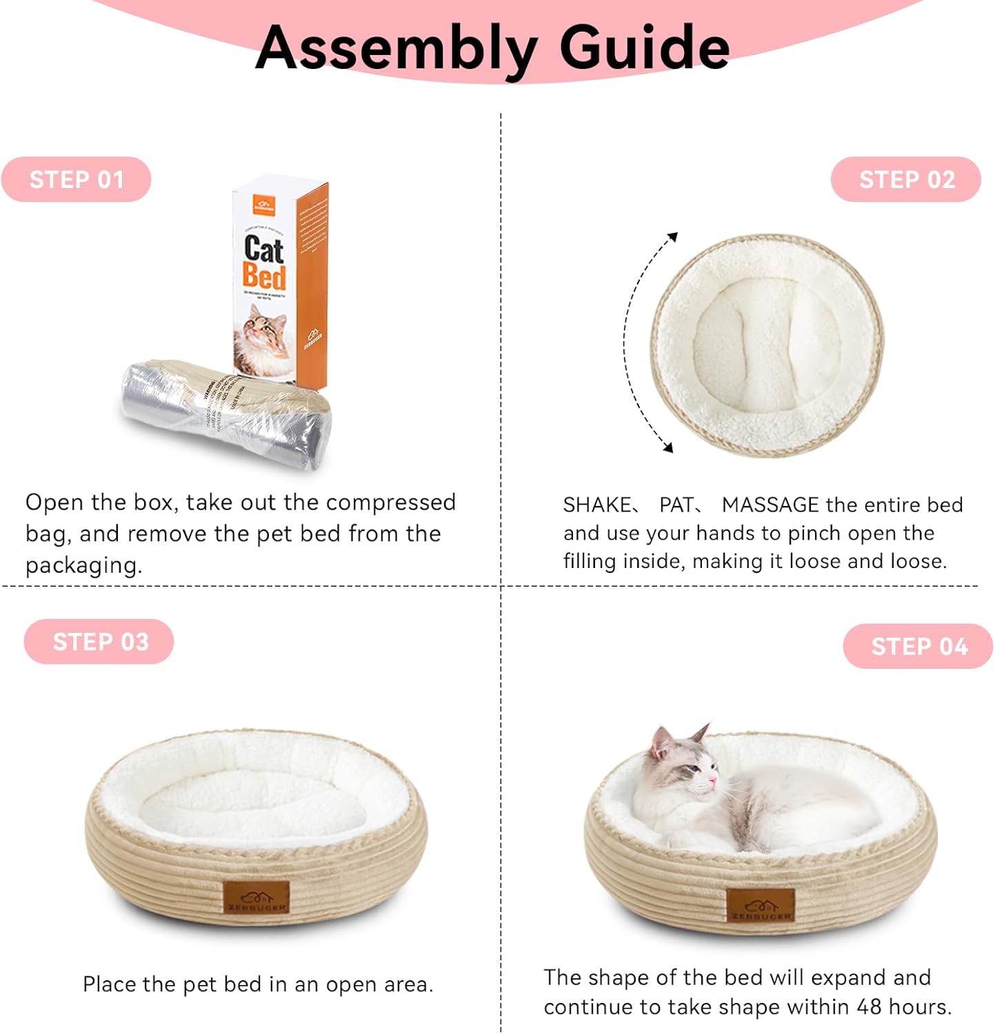 20in Camel Round Cat Dog Bed Gift for Large Medium Small Dogs Cats, Machine Washable Sleeping Sofa, Non-Slip Bottom Breathable Soft Calming Pet Cuddler for Indoor/Outdoor/Car/Cage - Pet Explorer