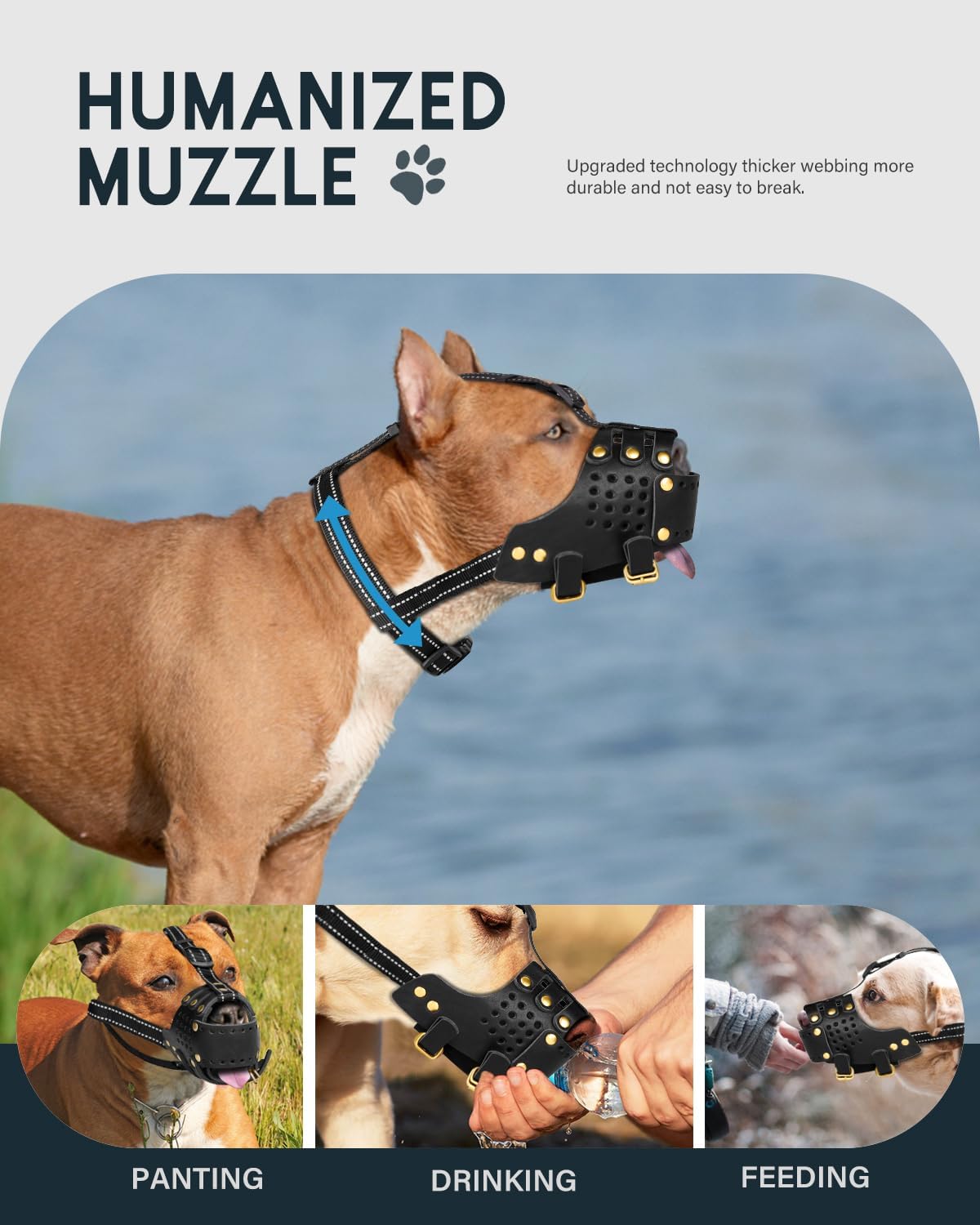Dog Muzzle, Leather Basket Soft Muzzles Medium Large Breeds, Pitbull Dog Muzzle Amstaff Staffordshire Terrier, German Shepherd Dalmatian Doberman Adjustable (XL) - Pet Explorer