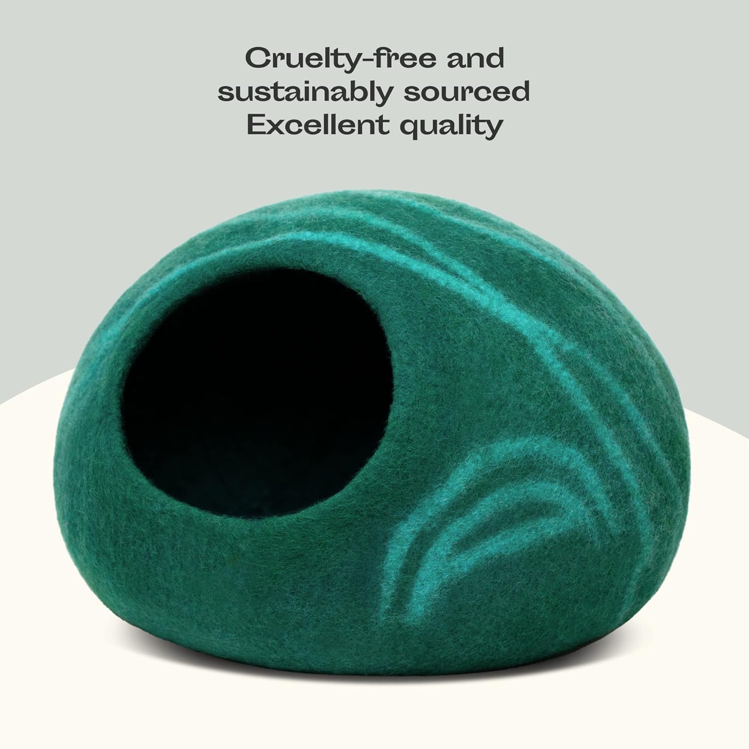 MEOWFIA Cat Cave – Premium Felt Cat Bed for Indoor Cats, Handmade 100% Merino Wool (Large, Emerald) - Pet Explorer