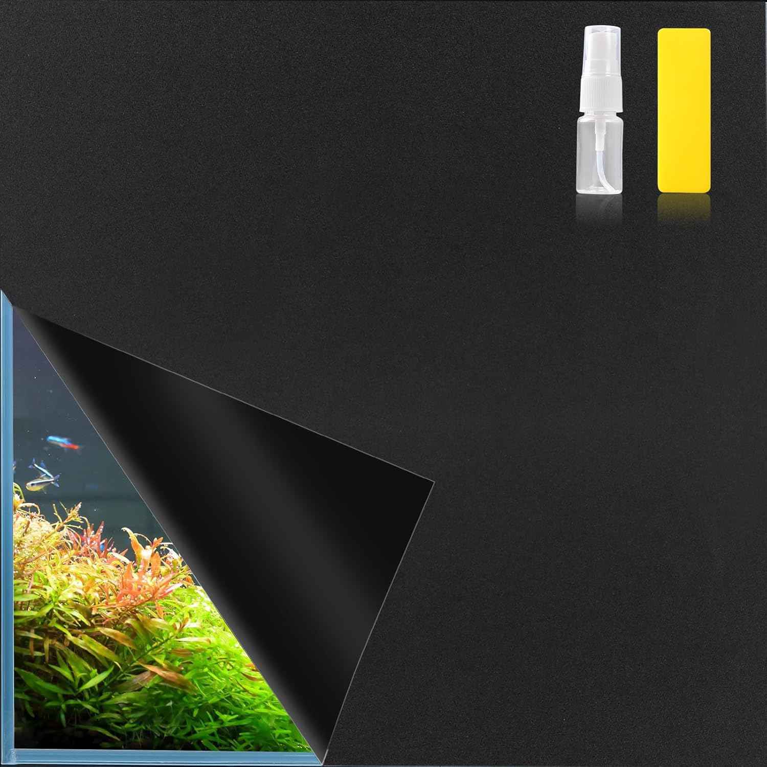Aquarium Background Paper Decor Fish Tank Backdrop Wallpaper Electrostatic Adhesive, No Glue, Easy to Install, Reusable (19.7”H×59.1" L, Black)