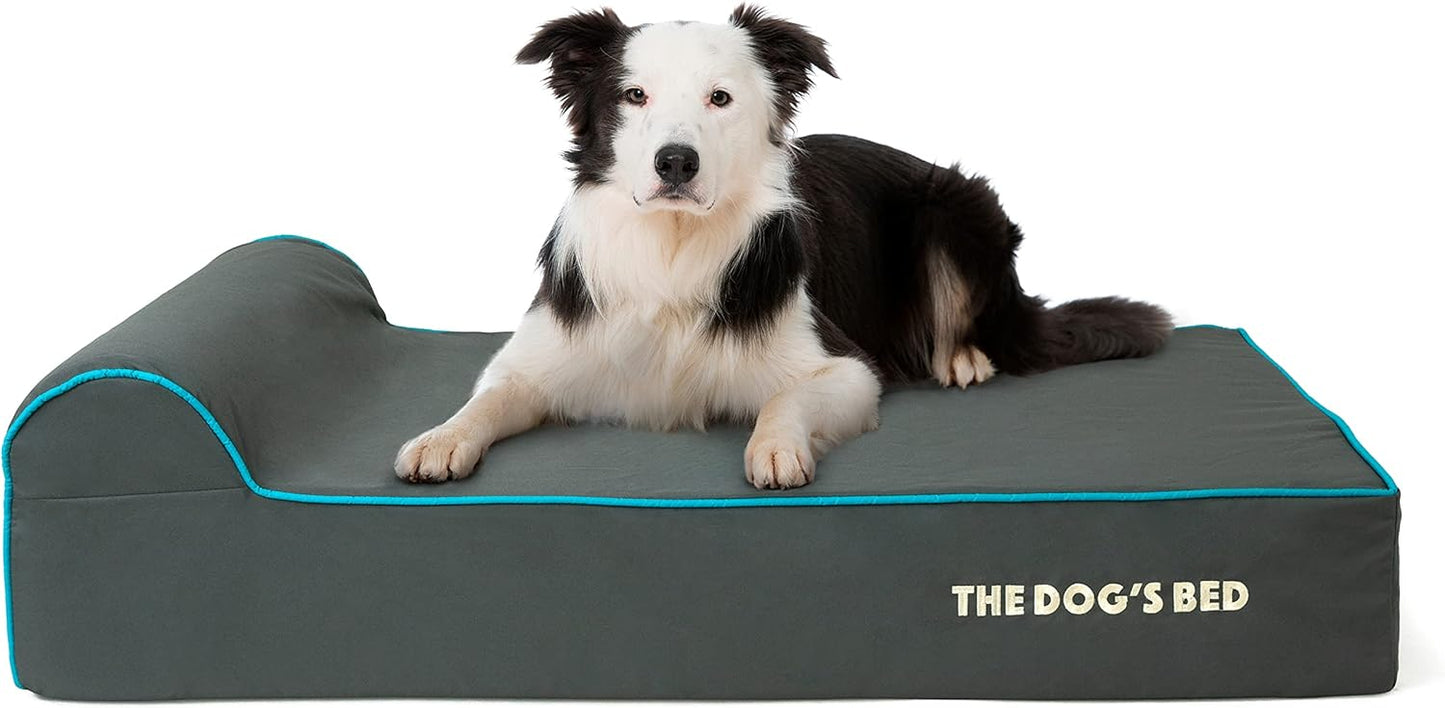 The Dog’s Bed Orthopedic Headrest Dog Bed Large Grey/Blue 40x25, Memory Foam, Pain Relief for Arthritis, Hip & Elbow Dysplasia, Post Surgery, Lameness, Veterinary Approved, Waterproof Washable Cover - Pet Explorer