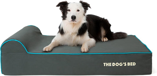 The Dog’s Bed Orthopedic Headrest Dog Bed Large Grey/Blue 40x25, Memory Foam, Pain Relief for Arthritis, Hip & Elbow Dysplasia, Post Surgery, Lameness, Veterinary Approved, Waterproof Washable Cover - Pet Explorer